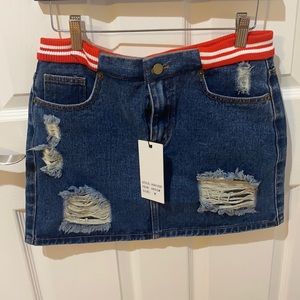 Dance & Marvel distressed banded denim mini skirt